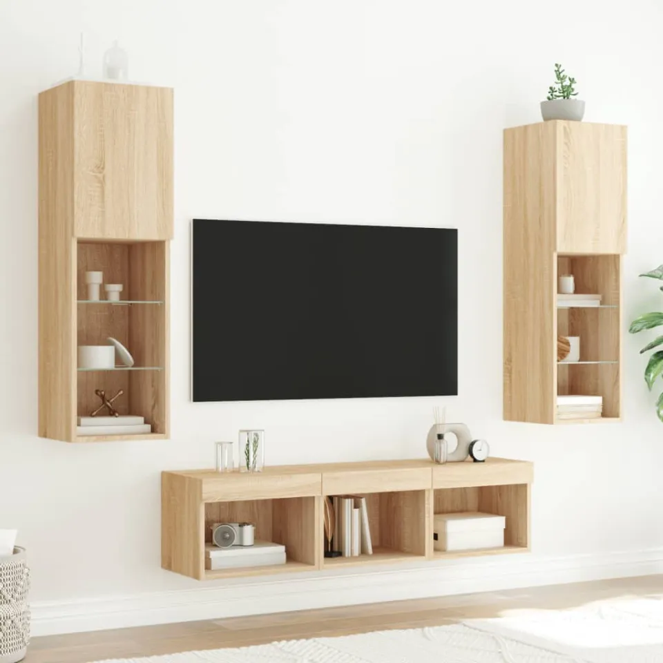 vidaXL 5-delige Tv-wandmeubelset met LED bewerkt hout sonoma eiken, foto 3