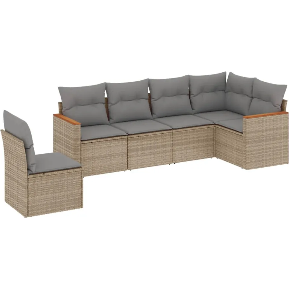 vidaXL 6-delige Loungeset met kussens poly rattan beige, foto 3