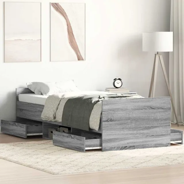 vidaXL Bedframe met hoofd- en voeteneinde grijs sonoma 90x200 cm