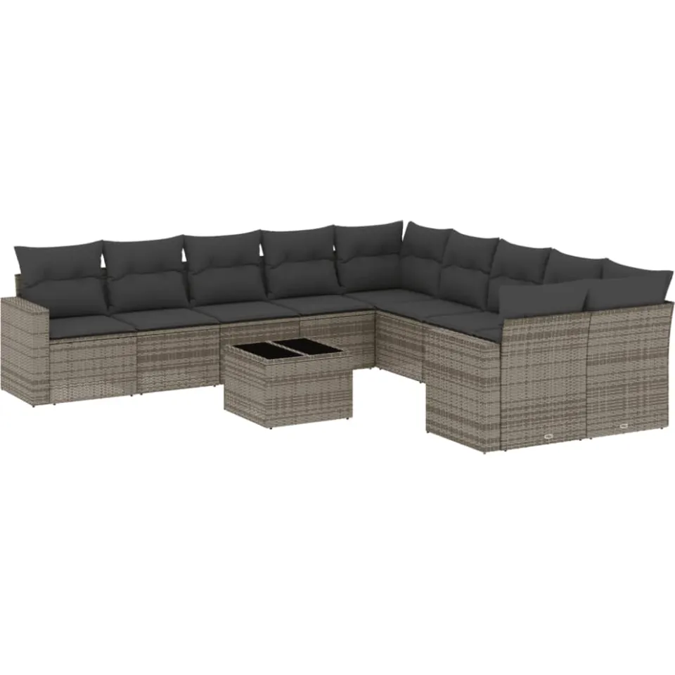 vidaXL 11-delige Loungeset met kussens poly rattan grijs, foto 3