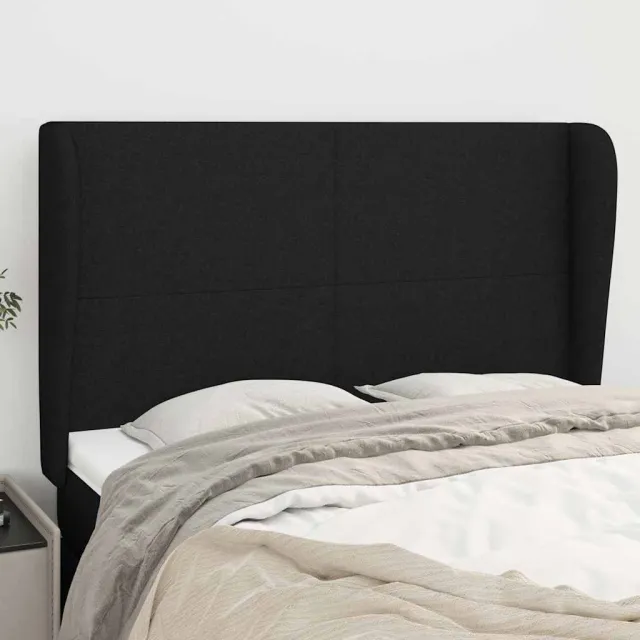 vidaXL Hoofdbord met randen 147x23x118/128 cm stof zwart