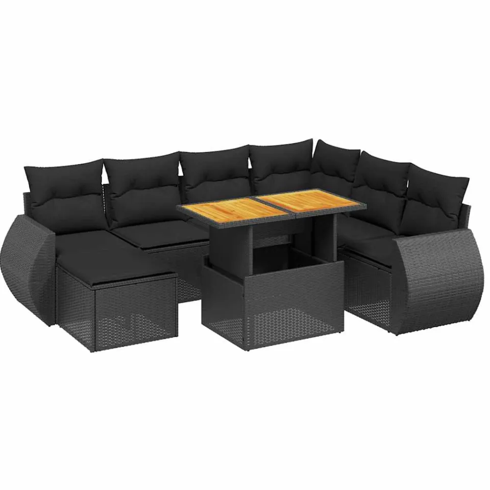 vidaXL 8-delige Loungeset met kussens poly rattan zwart, foto 3