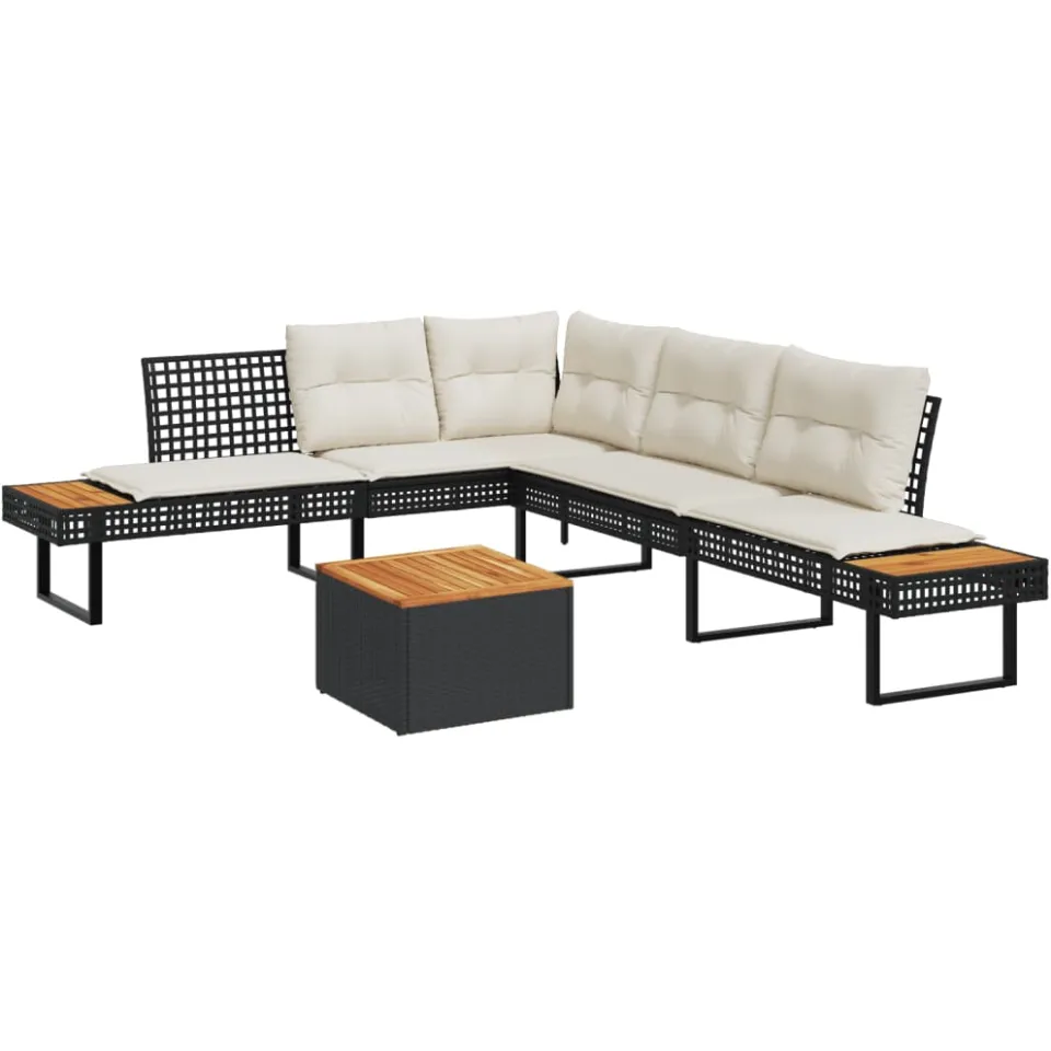 vidaXL 2-delige Loungeset met kussens poly rattan en acaciahout zwart, foto 3