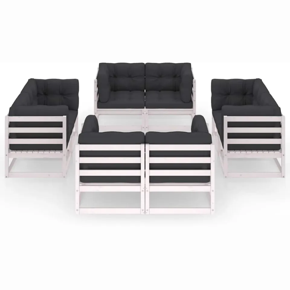 vidaXL 8-delige Loungeset met kussens massief grenenhout Wit