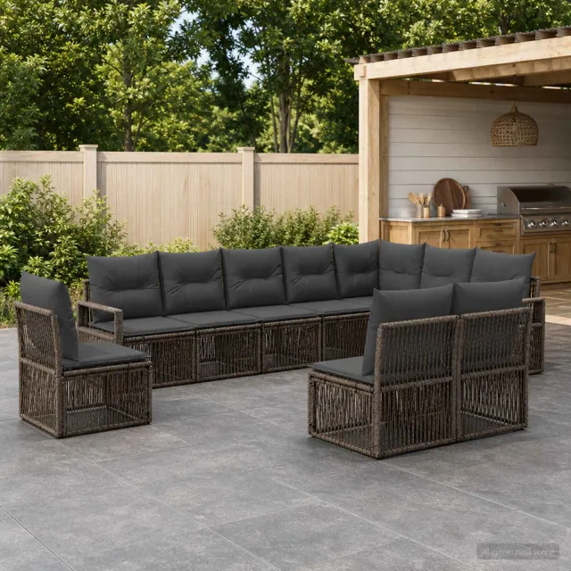 vidaXL Tuinbankenset 10 st 10-zits Grijs poly rattan, foto 2
