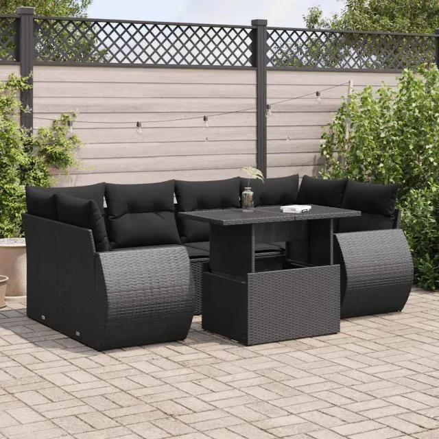 vidaXL 7-delige Loungeset met kussens poly rattan zwart, foto 2