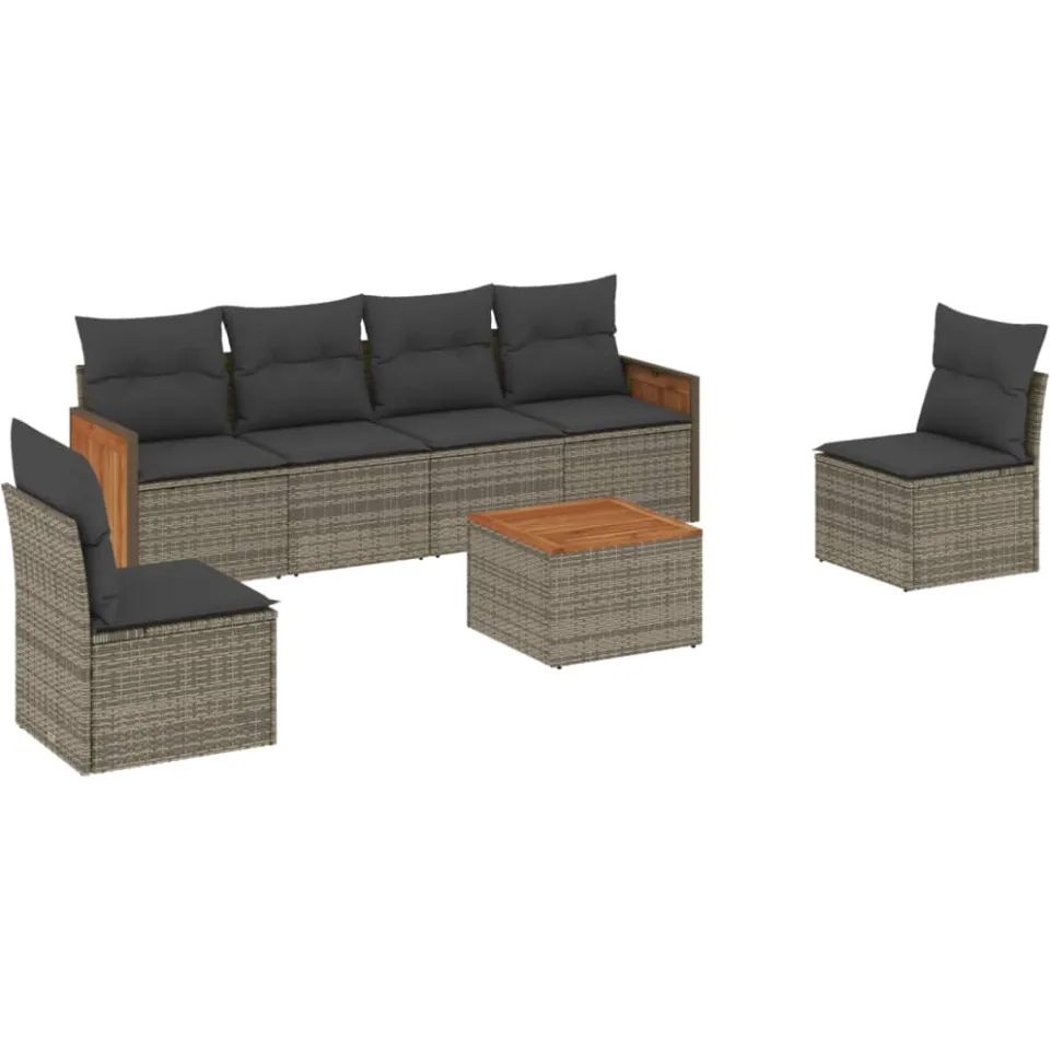vidaXL 7-delige Loungeset met kussens poly rattan grijs, foto 3
