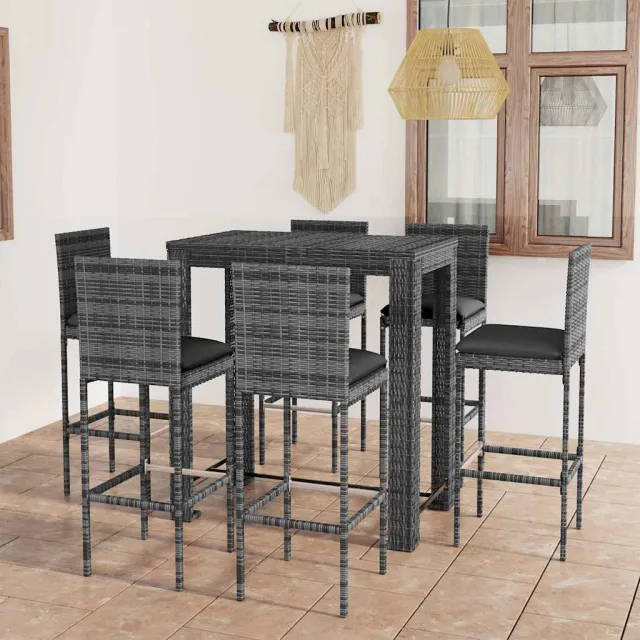 vidaXL 7-delige Tuinbarset met kussens poly rattan grijs, foto 2