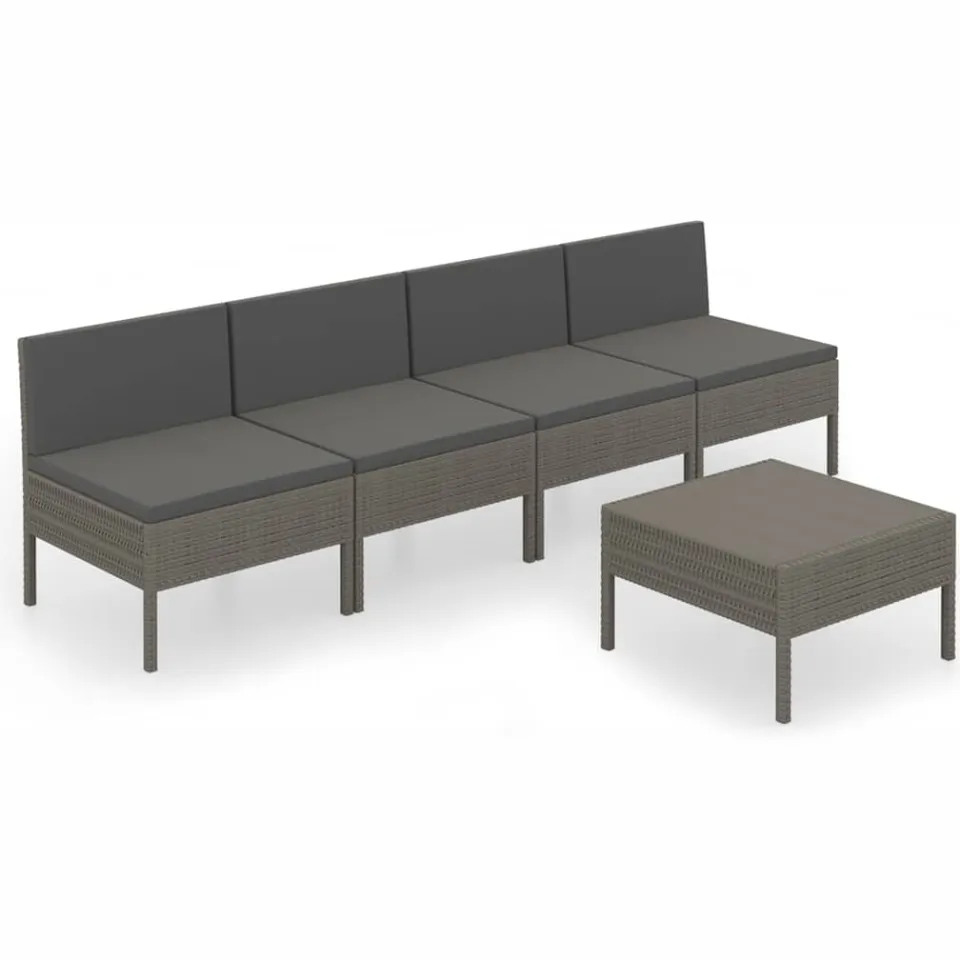 vidaXL 5-delige Loungeset met kussens poly rattan grijs, foto 3