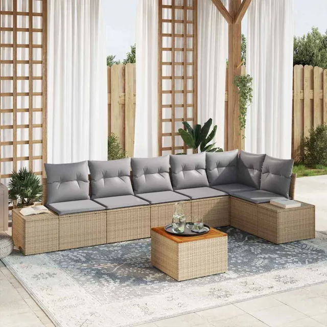vidaXL Tuinbankenset 7 st Beige en Licht Grijs poly rattan