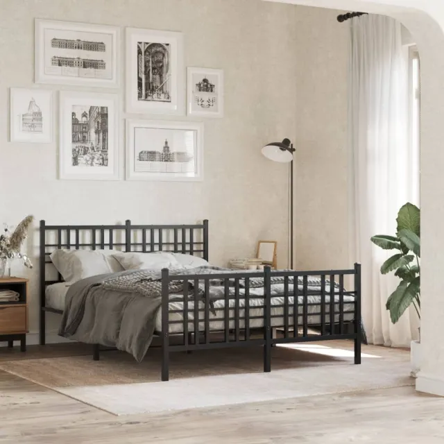 vidaXL Bedframe met hoofd- en voeteneinde metaal zwart 120x190 cm