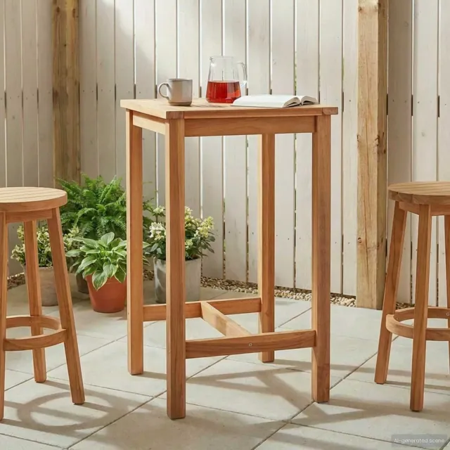 vidaXL Bartafel Naturel 60 x 60 x 105 cm Massief Teakhout, foto 2