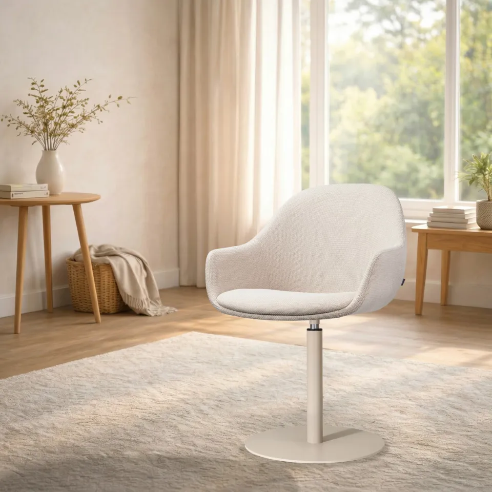 Nolon Niva-Isa draaibare tulp eetkamerstoel bouclé beige - beige onderstel, foto 3