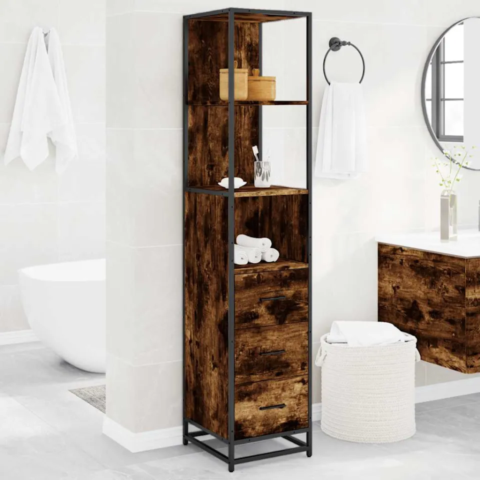 vidaXL Badkamerkast 35x37,5x166 cm bewerkt hout gerookt eikenkleurig, foto 3
