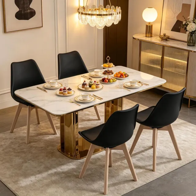 OKWISH Eetkamerstoel - Set Van 4 - 360° Draaibaar - Kunstleer - Zwart Black
