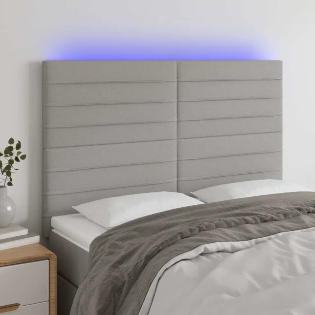 vidaXL Hoofdbord LED 144x5x118/128 cm stof lichtgrijs grijs