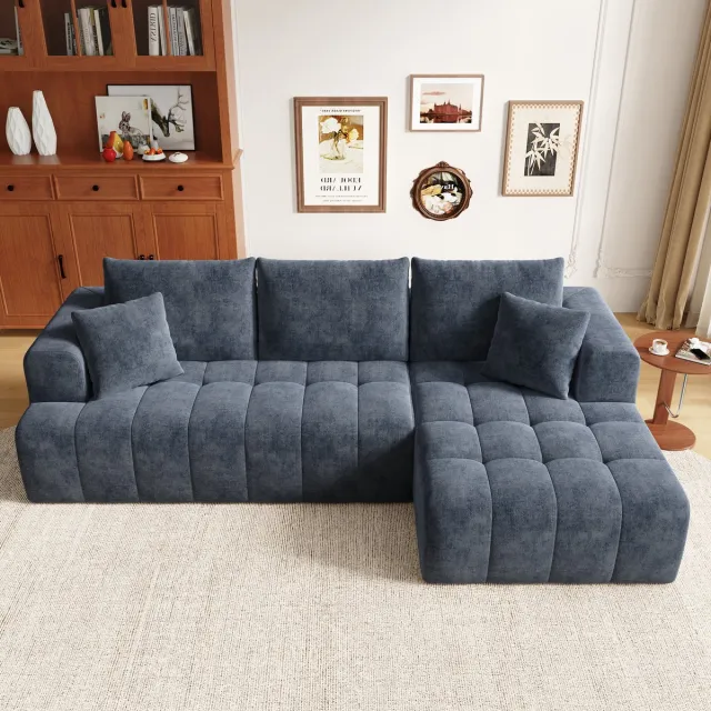 KOMHTOM Modulaire L-vormige hoekbank zonder frame - Cloud-bank van comfortabele chenille-stof - vrij te combineren en laag bij de grond - ideaal voor woonkamers en appartementen - geen montage nodig - blauw