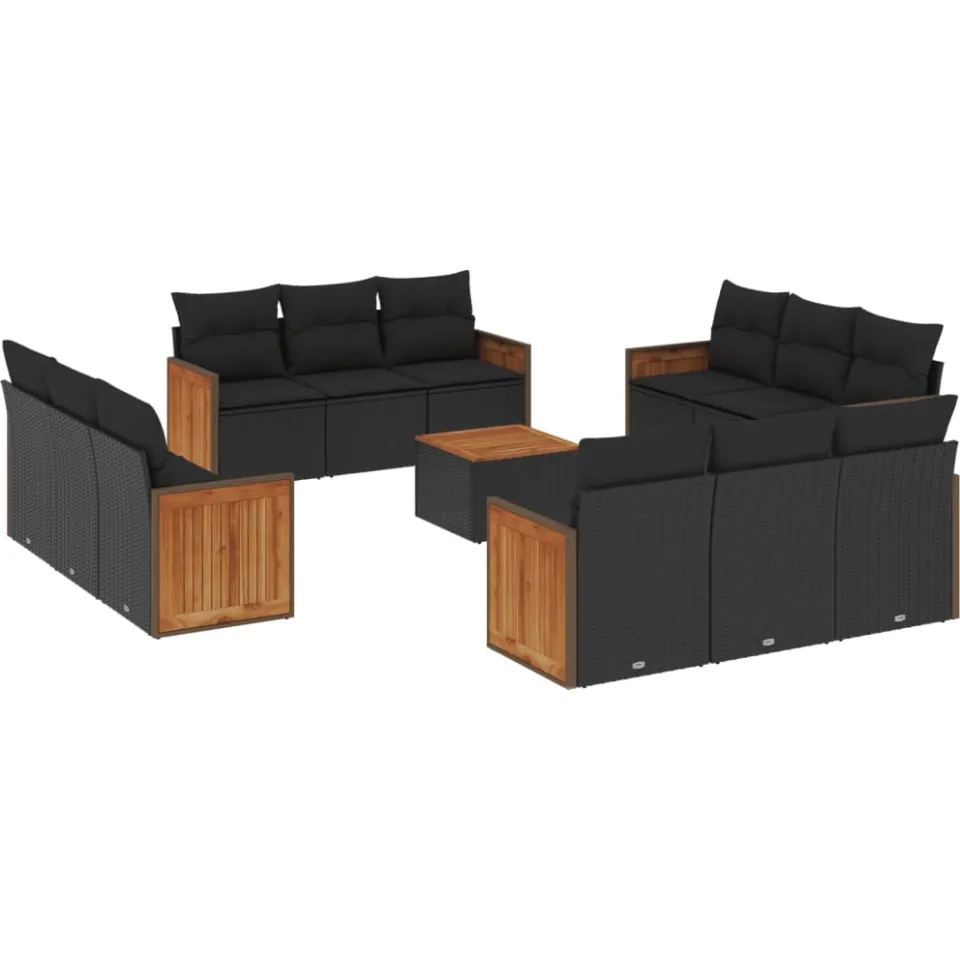 vidaXL 13-delige Loungeset met kussens poly rattan zwart, foto 3