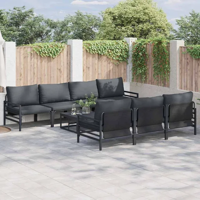 vidaXL Tuinbankenset 8 st Zwart Staal, foto 2