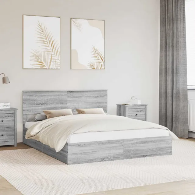 vidaXL Opslag bed met lade Grijs Sonoma 160 x 200 cm Bewerkt hout