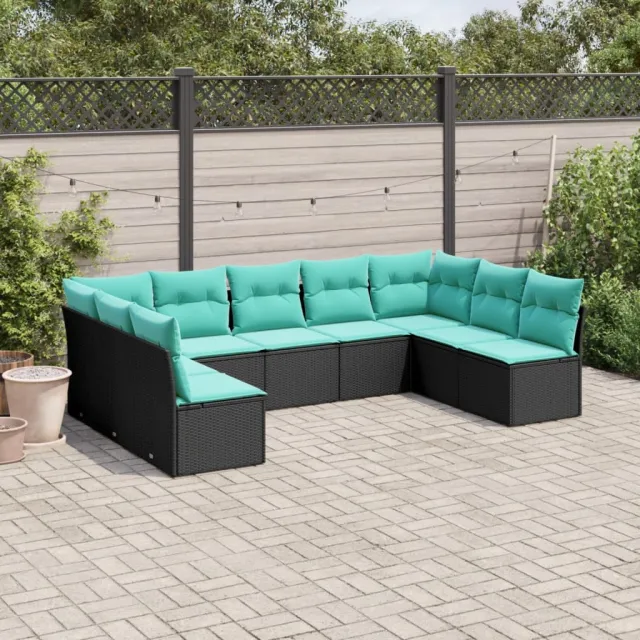 vidaXL 9-delige tuinbankset met kussens van zwart polyrotan, foto 2