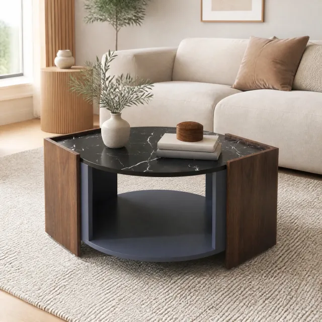 CHICFURN Salontafel - Open opbergvak - Vast - Zwart en hout