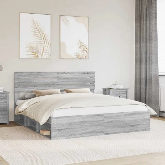 vidaXL Bedframe Grijs Sonoma 200 x 200 cm Massief grenenhout