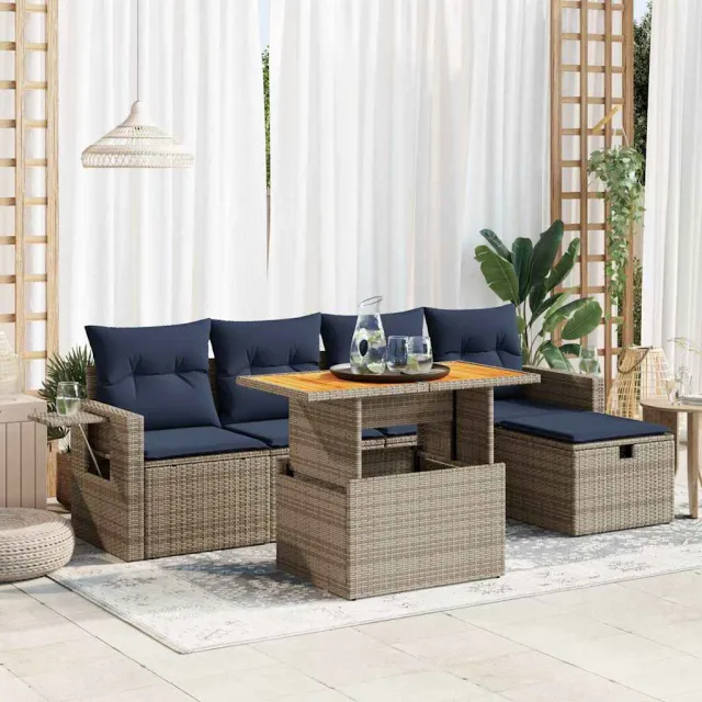 vidaXL 6-delige Loungeset met kussens poly rattan acacia grijs, foto 2
