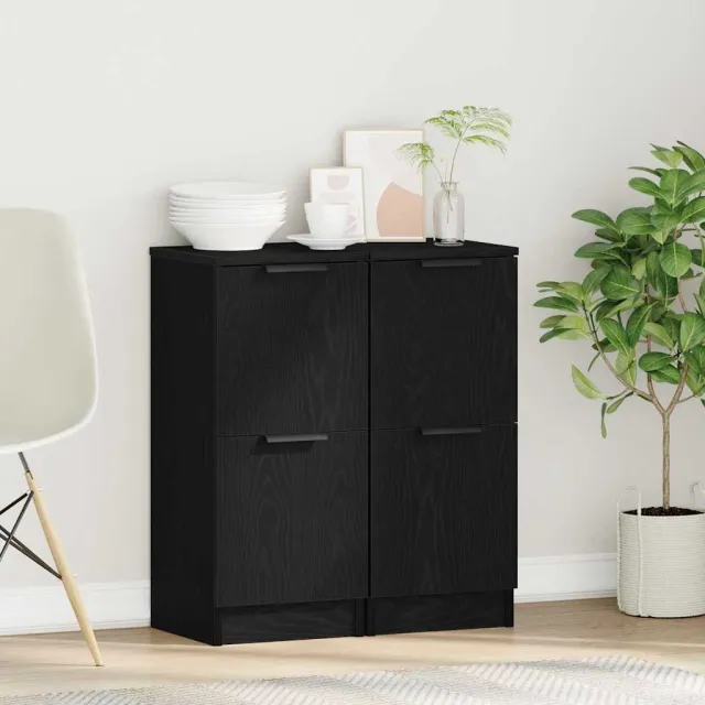 vidaXL Dressoir 2 st Zwart Eiken 30 x 30 x 70 cm Bewerkt hout, foto 2
