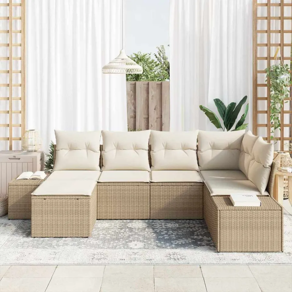 vidaXL Tuin Sofa Set 6 st Beige en Crème poly rattan, foto 3