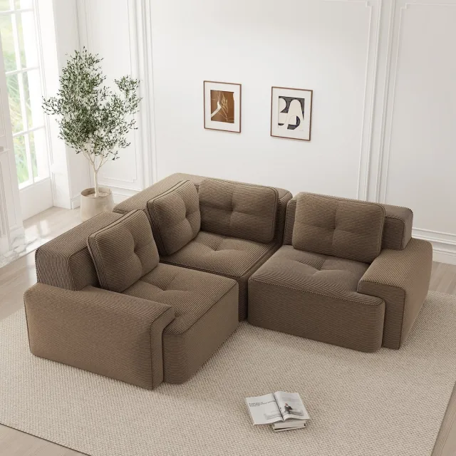 MIVRAY Hoekbank Modulair - Diepe Zitting En Antislip Ontwerp - Voor Woonkamer En Kantoor - Corduroy Bruin