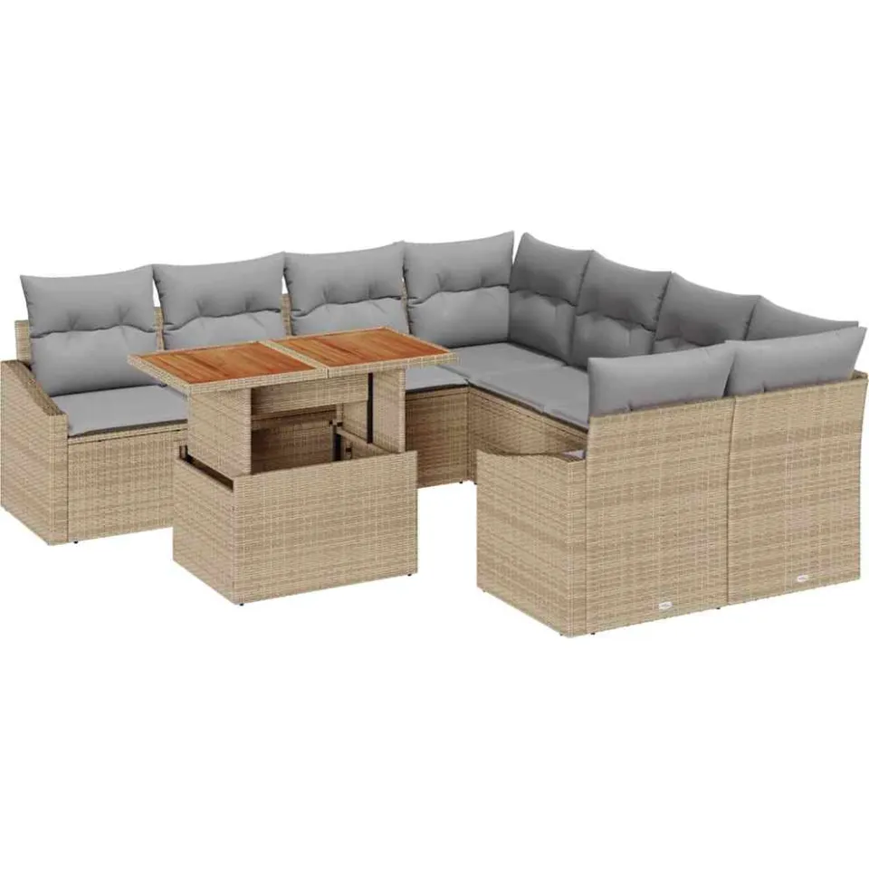 vidaXL Tuin Sofa Set 9 st Beige Poly riet
