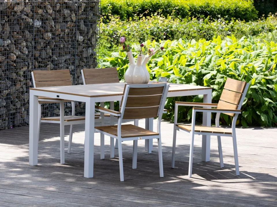 Bellagio tuinmeubelen Bellagio Fidenza 160cm dining tuinset met bank 4-delig stapelbaar wit, foto 5