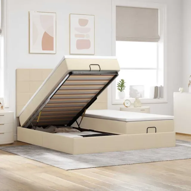 vidaXL Ottoman bed met matrassen en LED's 160x200cm stof crèmekleurig