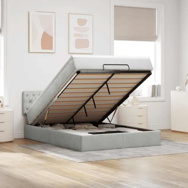 vidaXL Ottoman bed met matras 140x190cm fluweel lichtgrijs grijs