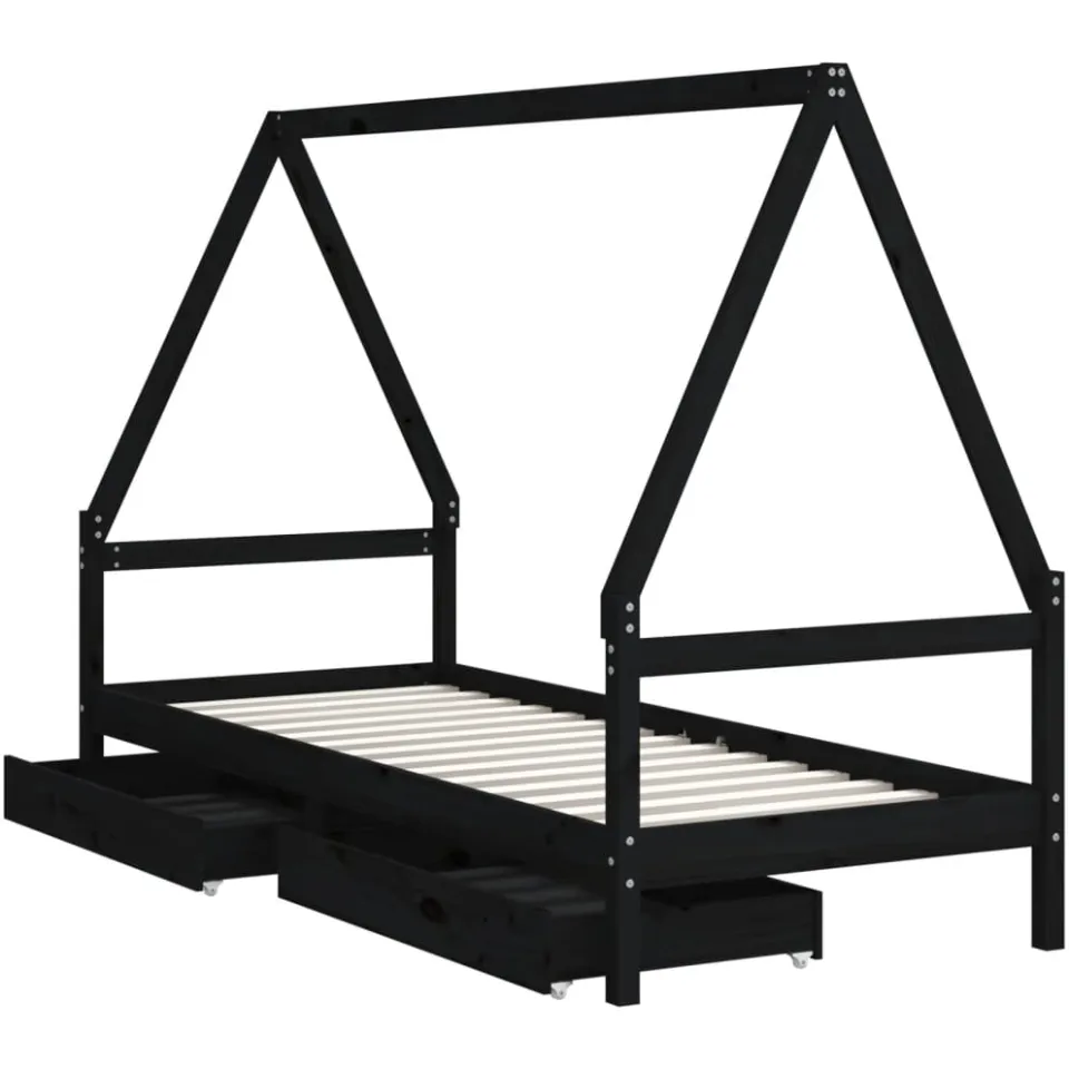 vidaXL Kinderbedframe met lades 90x200 cm massief grenenhout zwart, foto 3