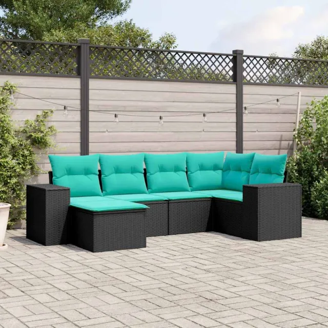 vidaXL 6-delige tuinbankset met kussens van zwart polyrotan, foto 2