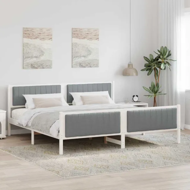 vidaXL Bedframe Wit en lichtgrijs 200 x 200 cm Massief grenenhout