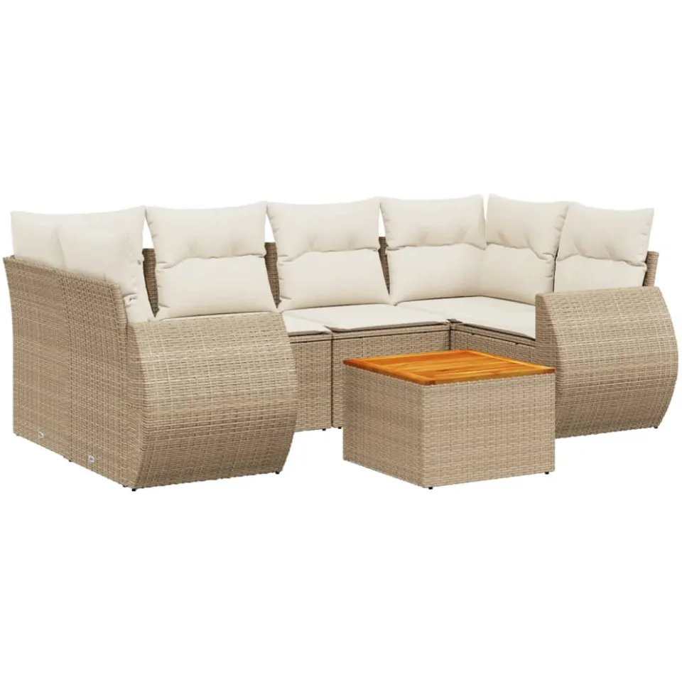 vidaXL 7-delige Loungeset met kussens poly rattan beige, foto 3