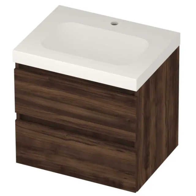 Basic-Line Moby 46 Badmeubelset Polystone 1 Kraangat Greeploos 60x46x58 cm Barista Oak Mat Wit