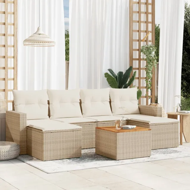 vidaXL 7-delige Loungeset met kussens poly rattan beige, foto 2