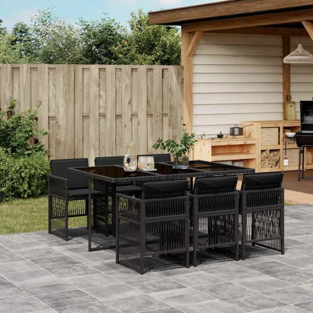 vidaXL 7-delige Tuinset met kussens poly rattan zwart, foto 2