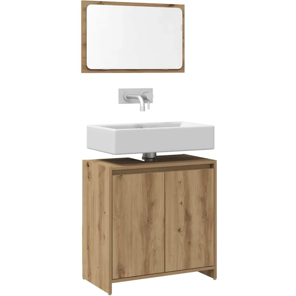 vidaXL 2-delige Badkamermeubelset bewerkt hout artisanaal eikenkleur Bruin