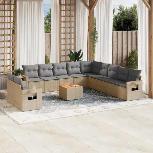 vidaXL 12-delige Loungeset met kussens poly rattan gemengd beige, foto 2