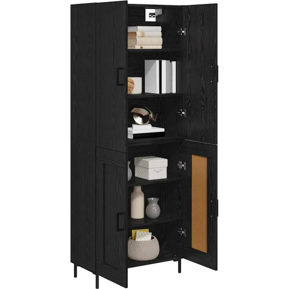vidaXL Highboard Zwart Eiken 69,5 x 34 x 180 cm Bewerkt hout
