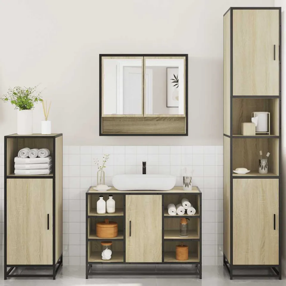 vidaXL 4-delige Badkamermeubelset bewerkt hout sonoma eikenkleurig, foto 4