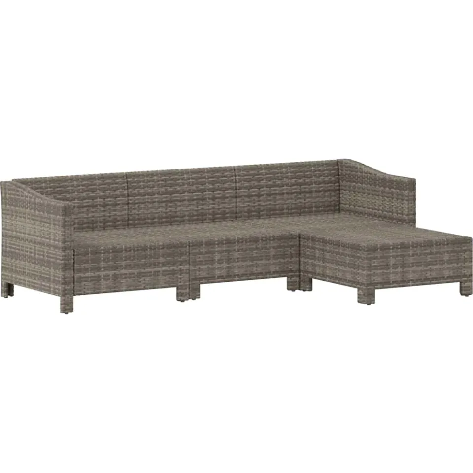 vidaXL 4-delige Loungeset met kussens poly rattan grijs, foto 2