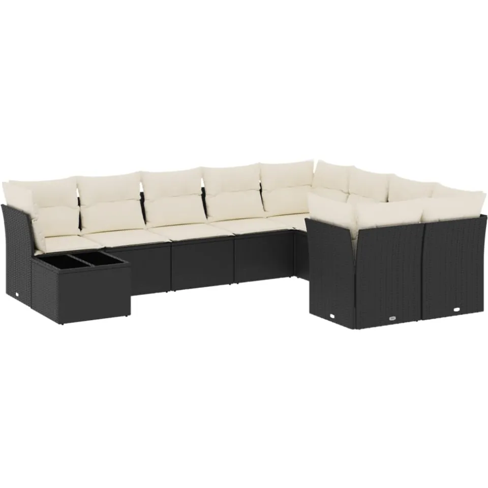 vidaXL 10-delige Loungeset met kussens poly rattan zwart, foto 3