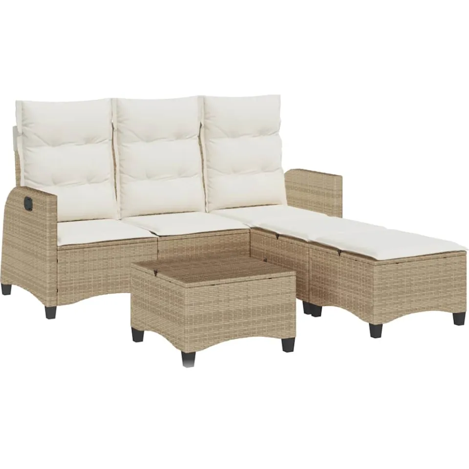 vidaXL 3-delige Tuinbankstel met kussens L-vormig beige poly rattan