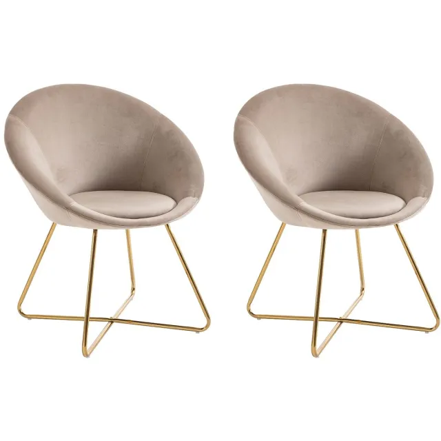 Vente-unique Set van 2 stoelen van fluweel en goudkleurig metaal - Beige - BURBAN